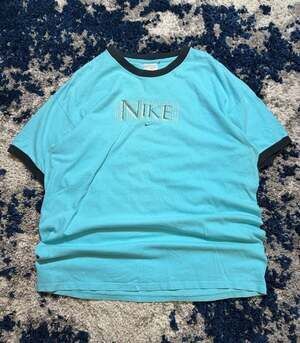 Vintage Nike Just Do It Ringer T-Shirt Light Blue Size XL